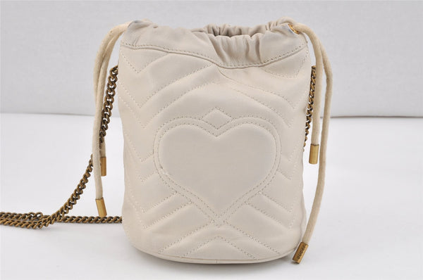 Authentic GUCCI GG Marmont Chain Shoulder Cross Bag Leather 575163 White 2971K
