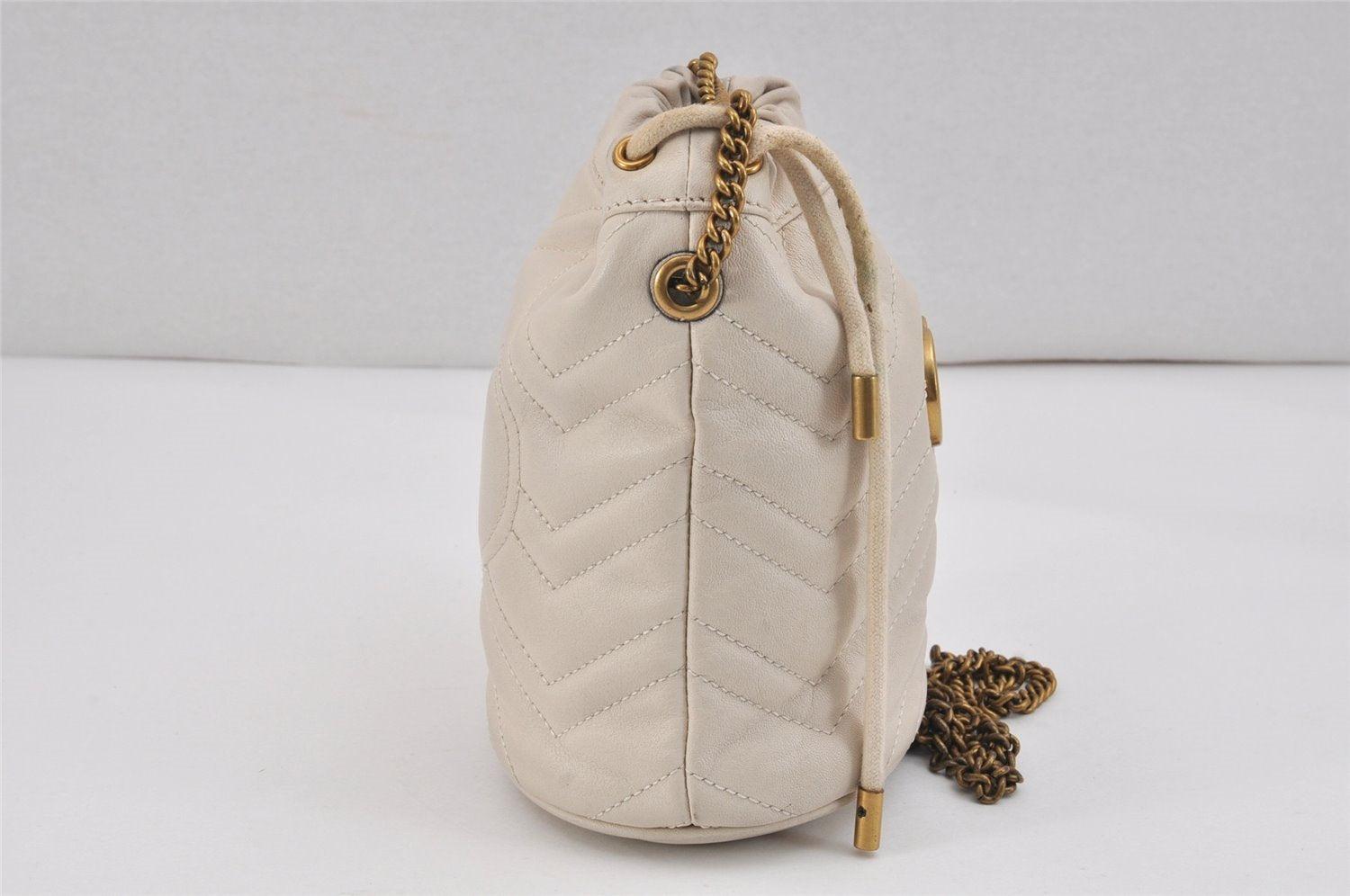 Authentic GUCCI GG Marmont Chain Shoulder Cross Bag Leather 575163 White 2971K