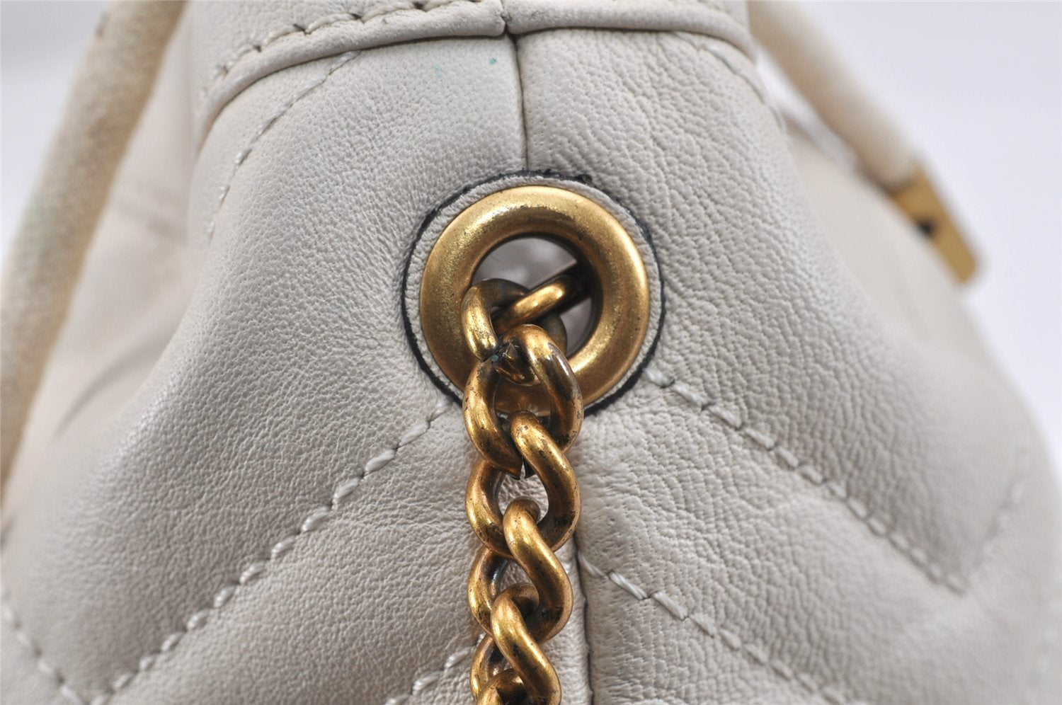 Authentic GUCCI GG Marmont Chain Shoulder Cross Bag Leather 575163 White 2971K