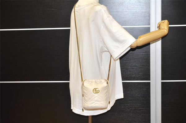 Authentic GUCCI GG Marmont Chain Shoulder Cross Bag Leather 575163 White 2971K