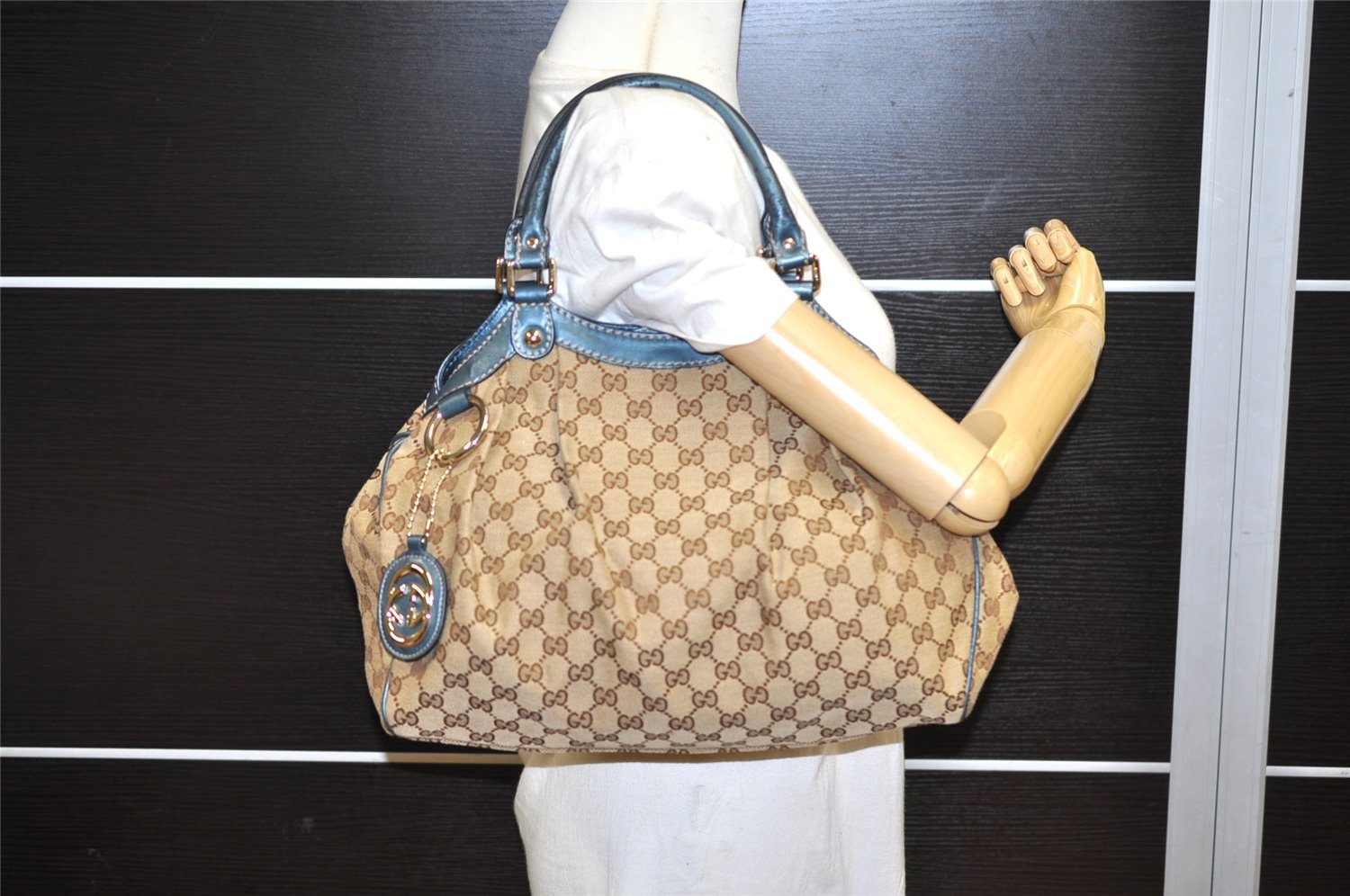 Authentic GUCCI Sukey Shoulder Tote Bag GG Canvas Leather 211944 Brown 2973K