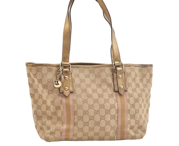 Authentic GUCCI Sherry Line Tote Bag GG Canvas Leather 137396 Beige 2974K