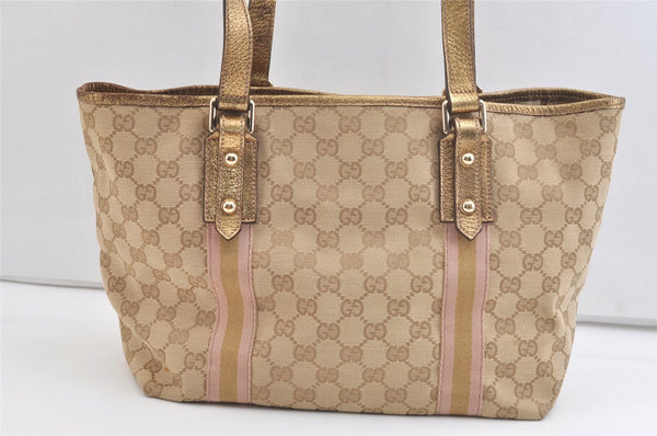 Authentic GUCCI Sherry Line Tote Bag GG Canvas Leather 137396 Beige 2974K