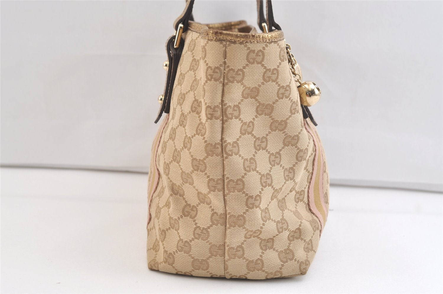 Authentic GUCCI Sherry Line Tote Bag GG Canvas Leather 137396 Beige 2974K