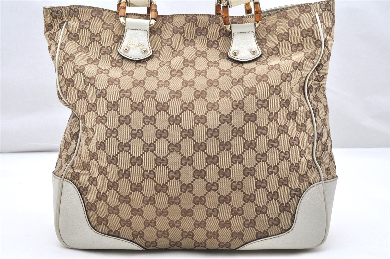 Authentic GUCCI Bamboo Shoulder Tote Bag GG Canvas Leather 154375 Brown 2976K