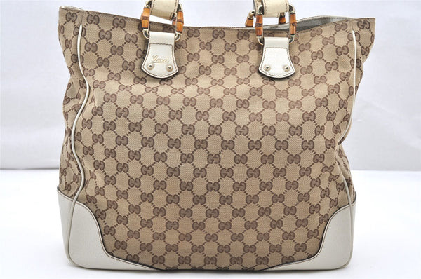 Authentic GUCCI Bamboo Shoulder Tote Bag GG Canvas Leather 154375 Brown 2976K
