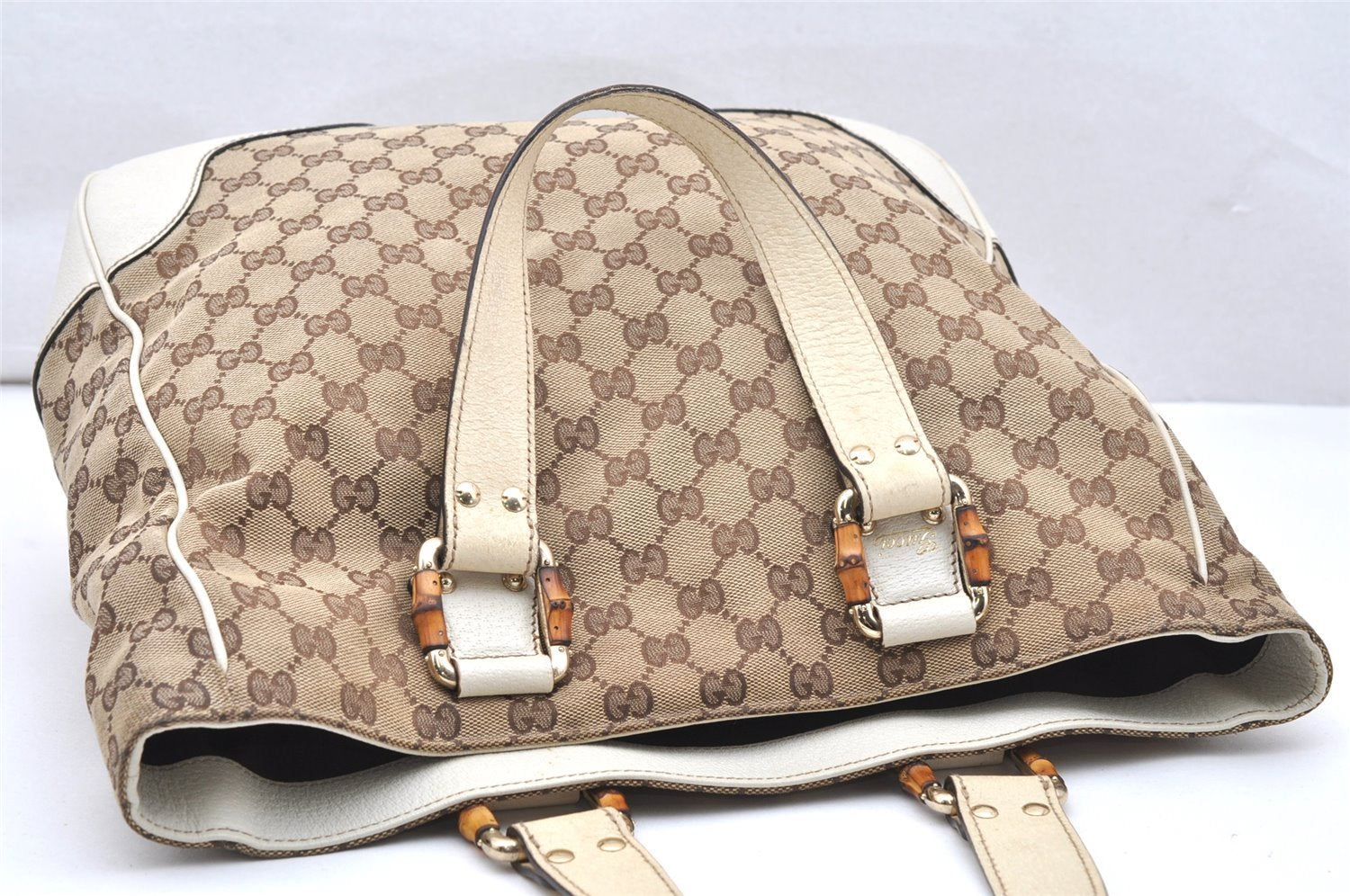 Authentic GUCCI Bamboo Shoulder Tote Bag GG Canvas Leather 154375 Brown 2976K