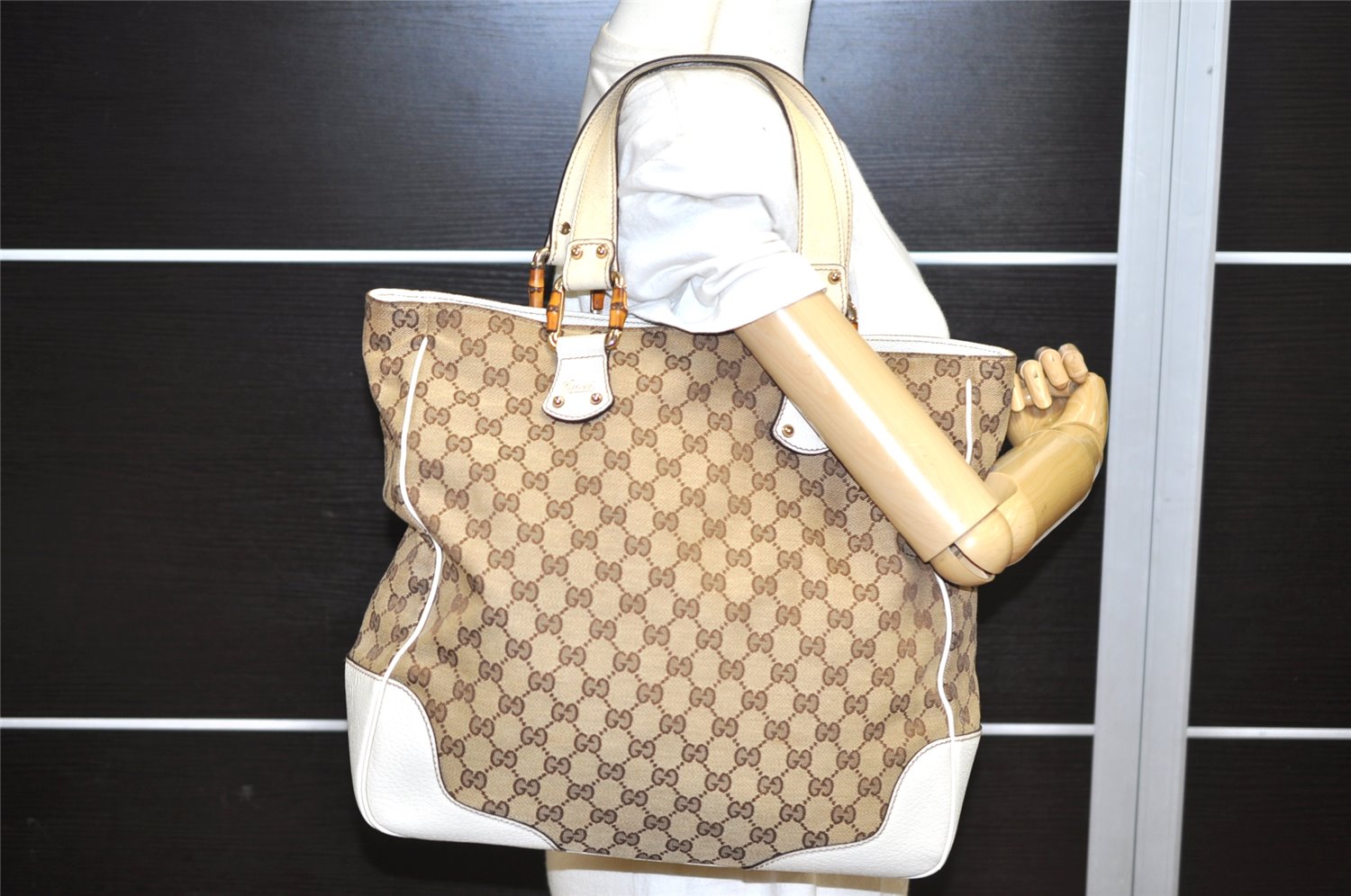 Authentic GUCCI Bamboo Shoulder Tote Bag GG Canvas Leather 154375 Brown 2976K