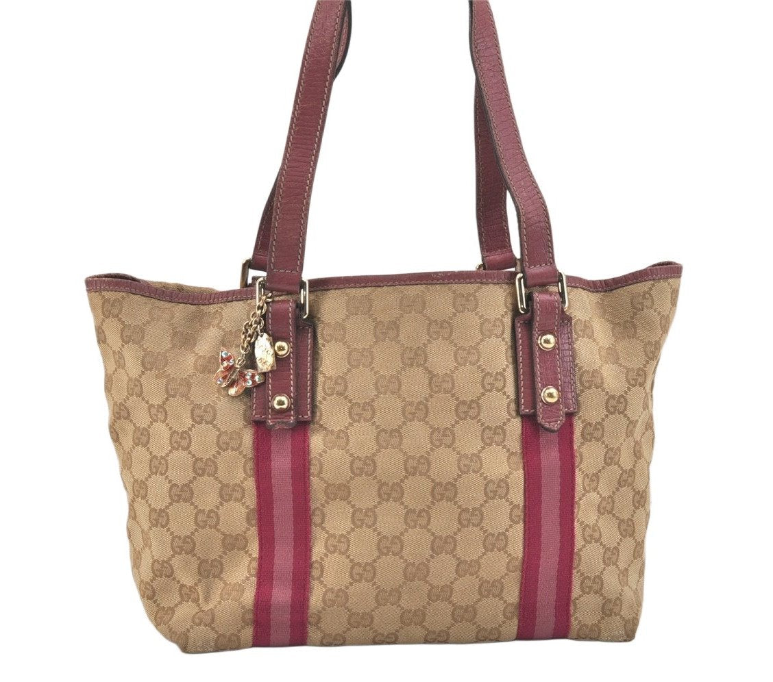 Authentic GUCCI Sherry Line Tote Bag GG Canvas Leather 137396 Beige 2978K