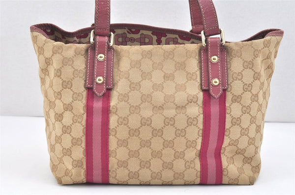 Authentic GUCCI Sherry Line Tote Bag GG Canvas Leather 137396 Beige 2978K