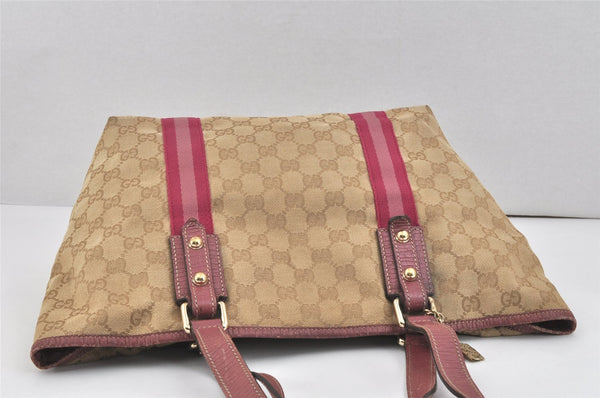 Authentic GUCCI Sherry Line Tote Bag GG Canvas Leather 137396 Beige 2978K