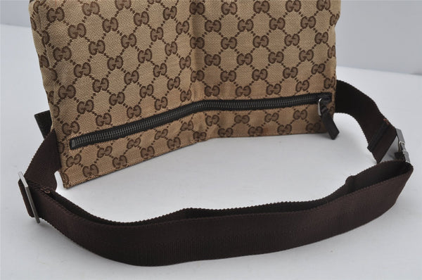 Authentic GUCCI Waist Body Bag Purse GG Canvas Leather 28566 Brown 2979J