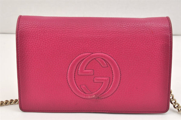 Authentic GUCCI SOHO Chain Shoulder Long Wallet Purse Leather 407041 Pink 2979K