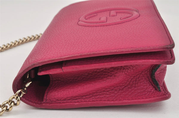 Authentic GUCCI SOHO Chain Shoulder Long Wallet Purse Leather 407041 Pink 2979K