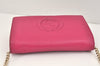 Authentic GUCCI SOHO Chain Shoulder Long Wallet Purse Leather 407041 Pink 2979K