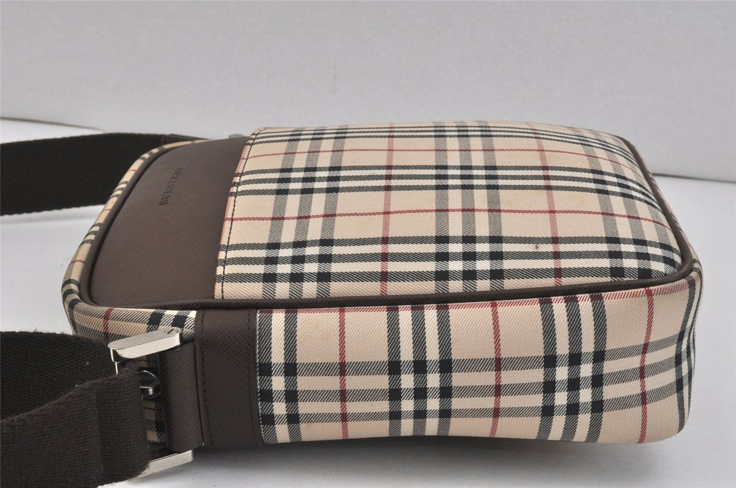 Authentic BURBERRY Nova Check Shoulder Cross Body Bag Nylon Leather Beige 2985K