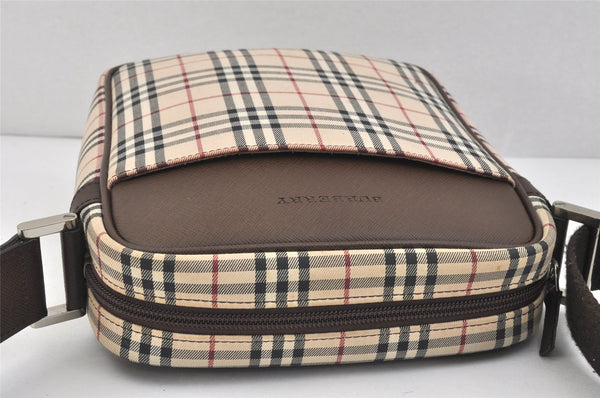 Authentic BURBERRY Nova Check Shoulder Cross Body Bag Nylon Leather Beige 2985K