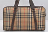 Authentic Burberrys Nova Check Canvas Leather Hand Boston Bag Brown Beige 2986K