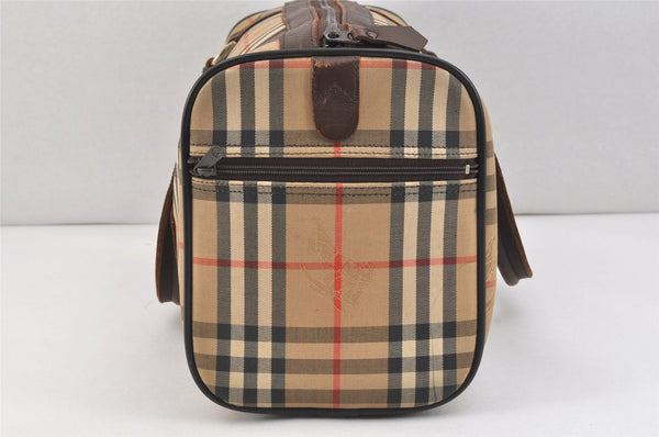 Authentic Burberrys Nova Check Canvas Leather Hand Boston Bag Brown Beige 2986K