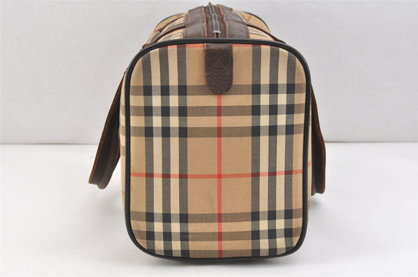 Authentic Burberrys Nova Check Canvas Leather Hand Boston Bag Brown Beige 2986K