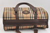 Authentic Burberrys Nova Check Canvas Leather Hand Boston Bag Brown Beige 2986K