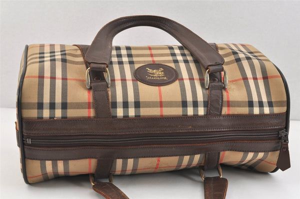 Authentic Burberrys Nova Check Canvas Leather Hand Boston Bag Brown Beige 2986K
