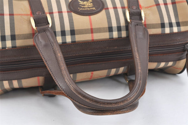 Authentic Burberrys Nova Check Canvas Leather Hand Boston Bag Brown Beige 2986K