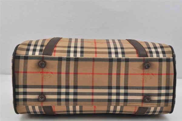 Authentic Burberrys Nova Check Canvas Leather Hand Boston Bag Brown Beige 2986K