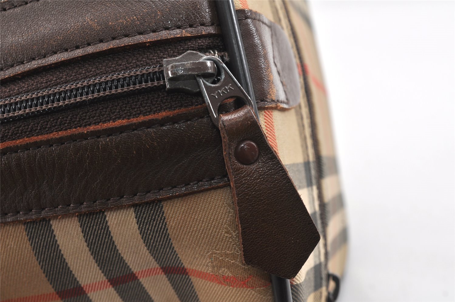Authentic Burberrys Nova Check Canvas Leather Hand Boston Bag Brown Beige 2986K