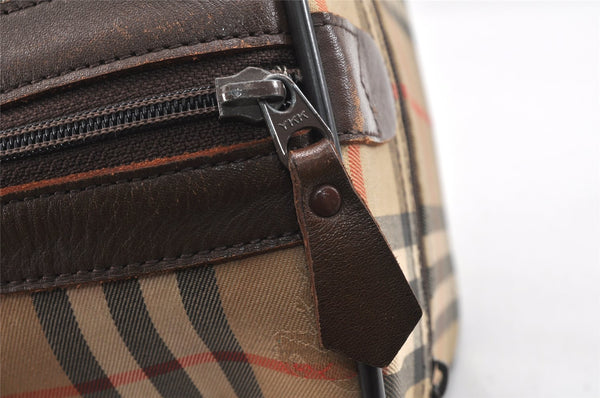 Authentic Burberrys Nova Check Canvas Leather Hand Boston Bag Brown Beige 2986K