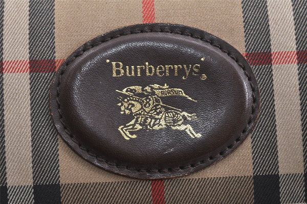 Authentic Burberrys Nova Check Canvas Leather Hand Boston Bag Brown Beige 2986K