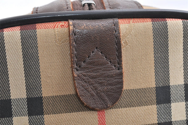 Authentic Burberrys Nova Check Canvas Leather Hand Boston Bag Brown Beige 2986K