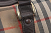 Authentic Burberrys Nova Check Canvas Leather Hand Boston Bag Brown Beige 2986K