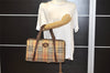 Authentic Burberrys Nova Check Canvas Leather Hand Boston Bag Brown Beige 2986K