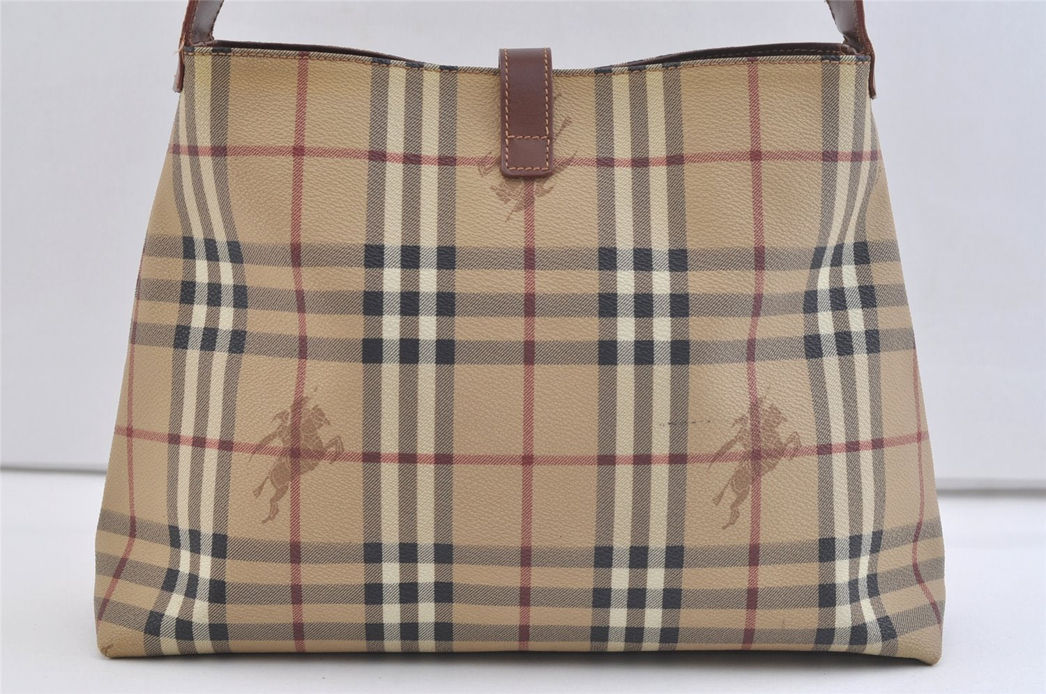 Authentic BURBERRY Nova Check Shoulder Hand Bag Purse PVC Leather Beige 2987K