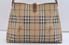 Authentic BURBERRY Nova Check Shoulder Hand Bag Purse PVC Leather Beige 2987K