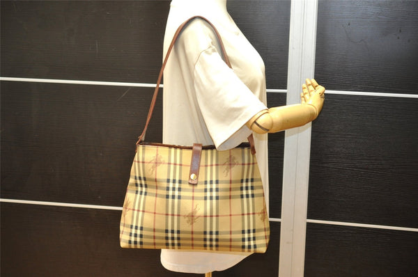 Authentic BURBERRY Nova Check Shoulder Hand Bag Purse PVC Leather Beige 2987K
