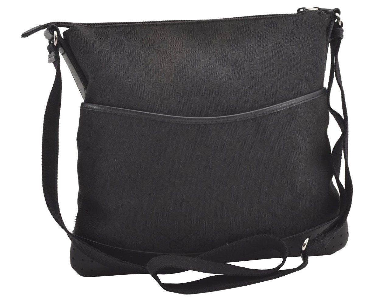 Authentic GUCCI Shoulder Cross Body Bag GG Canvas Leather 145857 Black 2988J