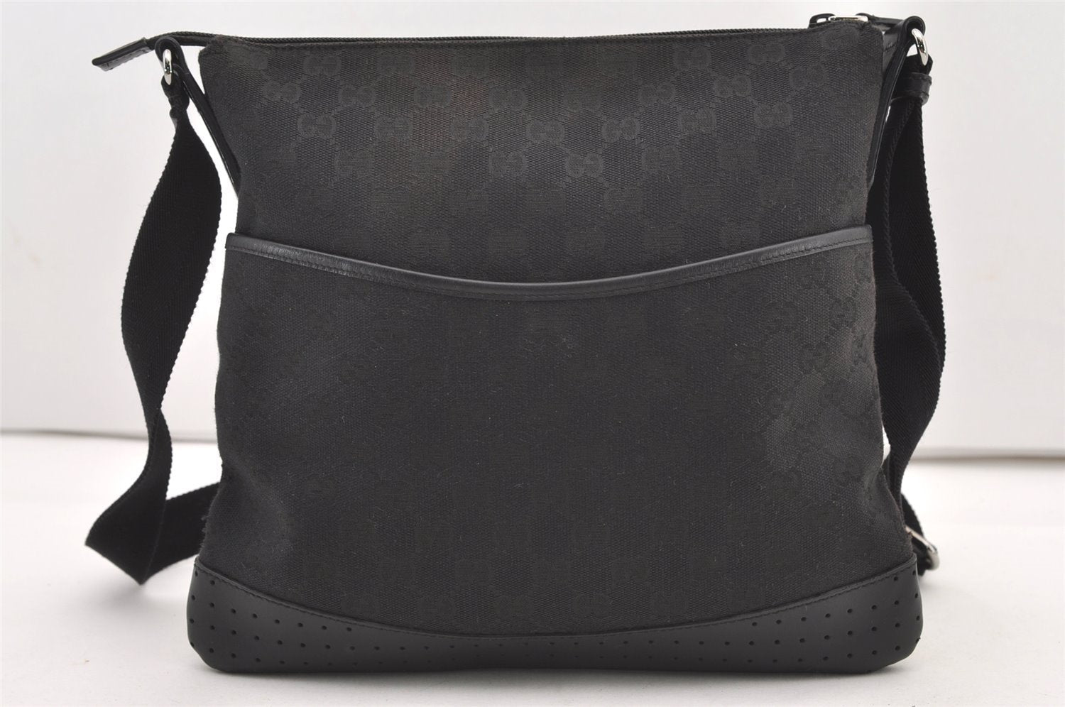 Authentic GUCCI Shoulder Cross Body Bag GG Canvas Leather 145857 Black 2988J