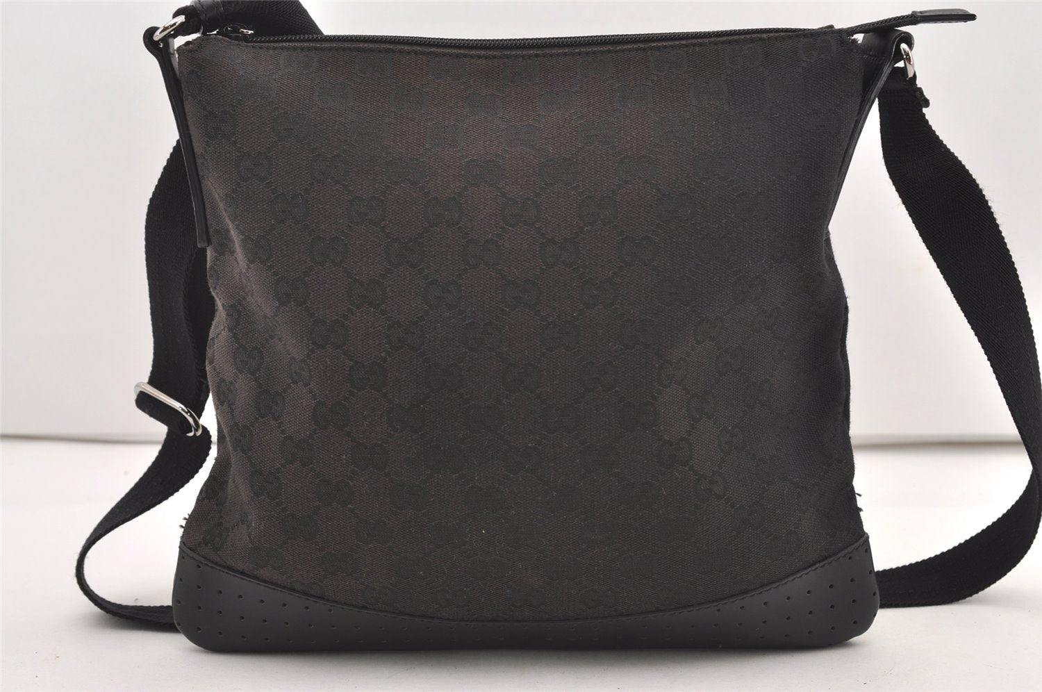 Authentic GUCCI Shoulder Cross Body Bag GG Canvas Leather 145857 Black 2988J