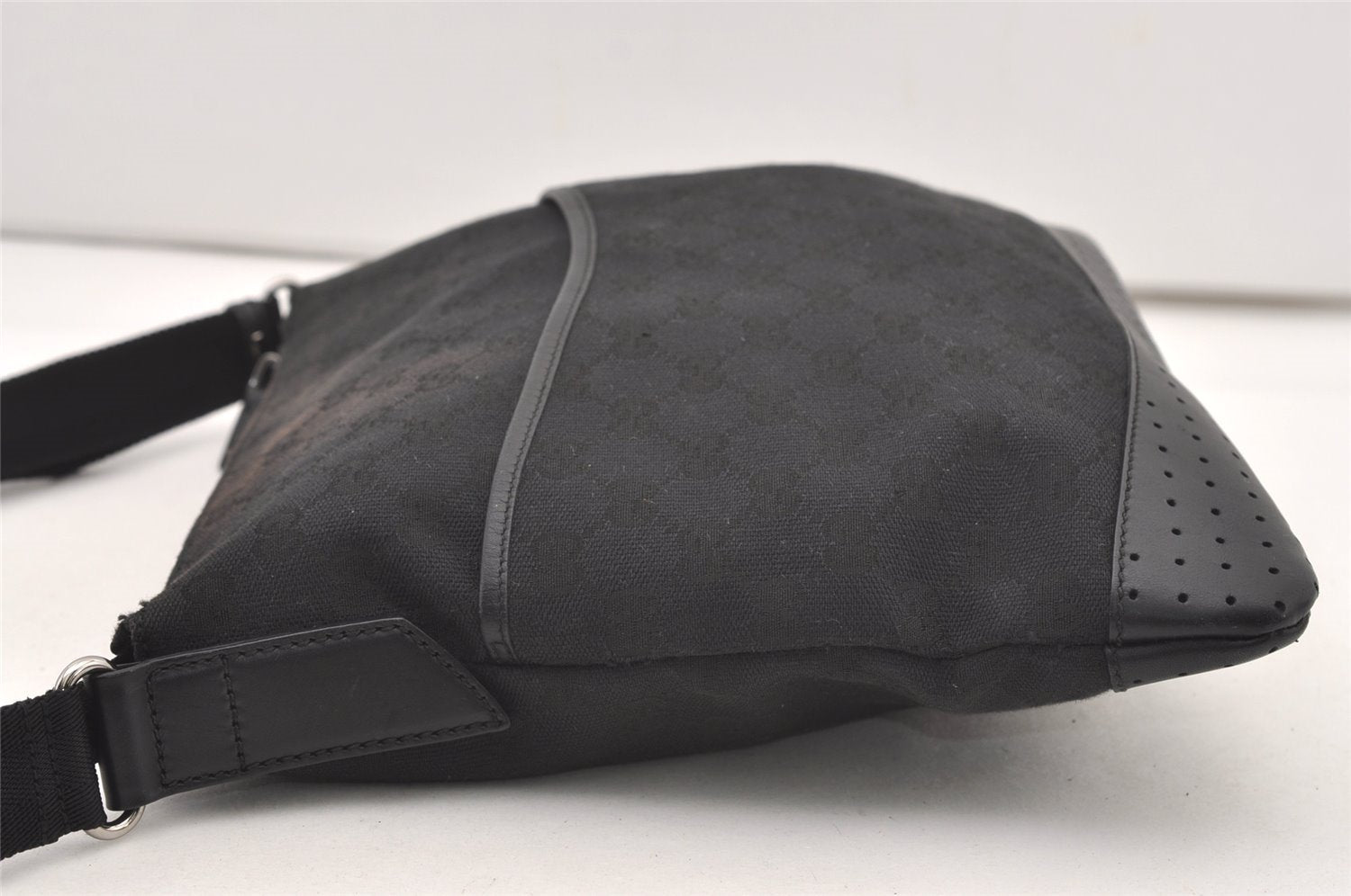 Authentic GUCCI Shoulder Cross Body Bag GG Canvas Leather 145857 Black 2988J