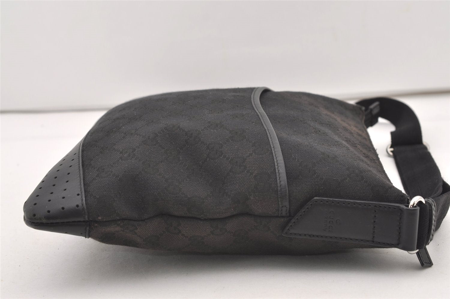 Authentic GUCCI Shoulder Cross Body Bag GG Canvas Leather 145857 Black 2988J