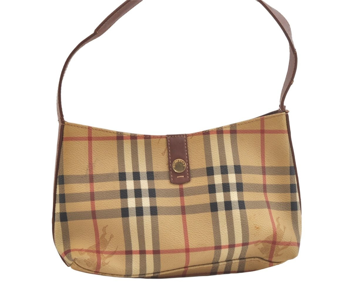 Authentic BURBERRY Nova Check Shoulder Hand Bag PVC Leather Beige Junk 2988K