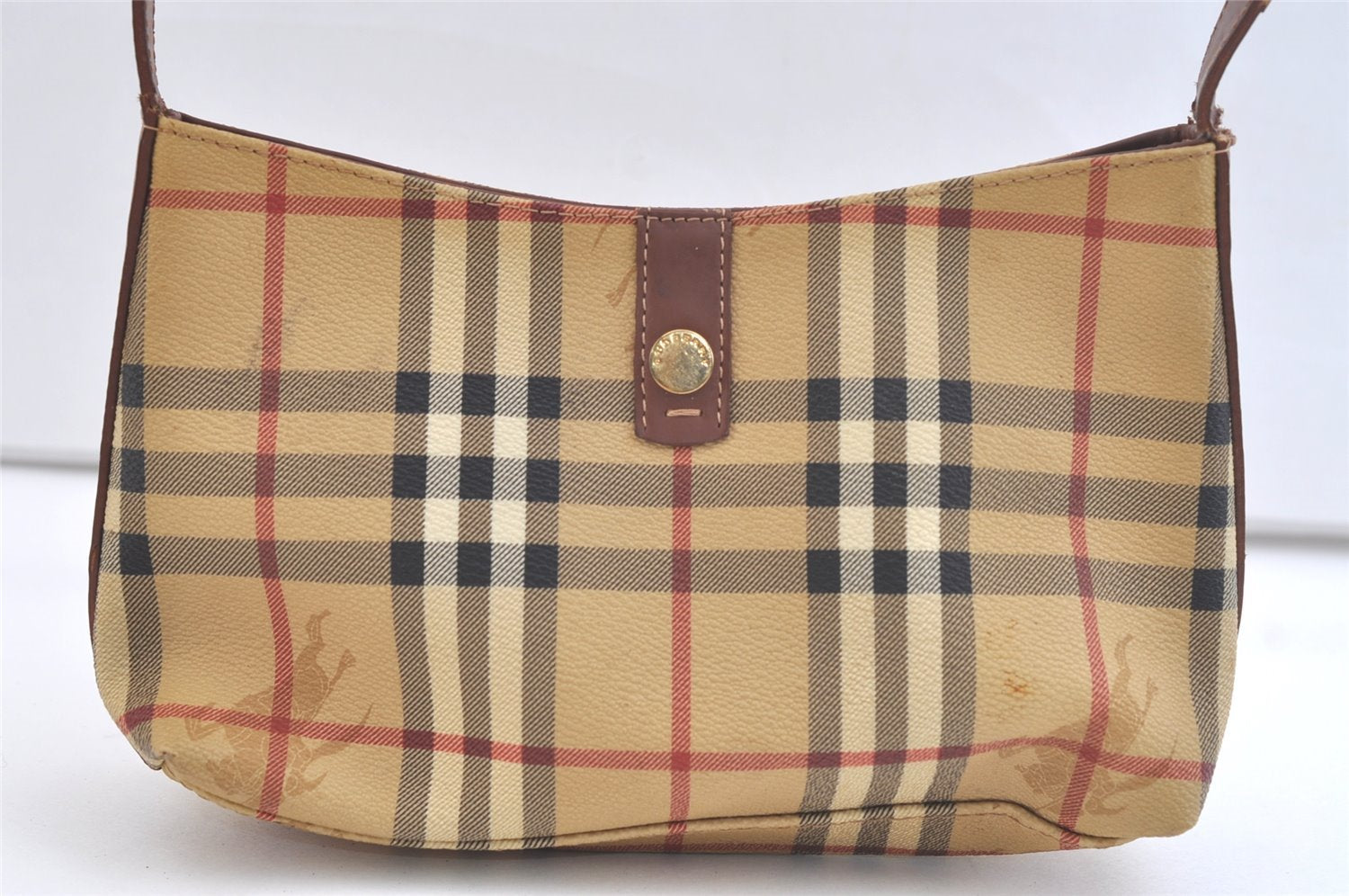 Authentic BURBERRY Nova Check Shoulder Hand Bag PVC Leather Beige Junk 2988K