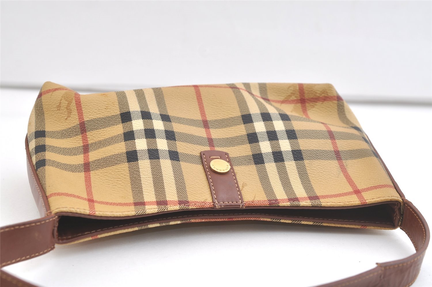 Authentic BURBERRY Nova Check Shoulder Hand Bag PVC Leather Beige Junk 2988K
