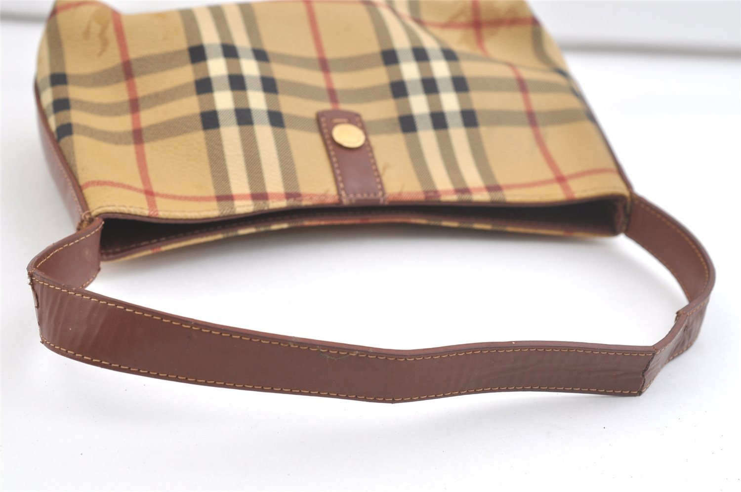 Authentic BURBERRY Nova Check Shoulder Hand Bag PVC Leather Beige Junk 2988K