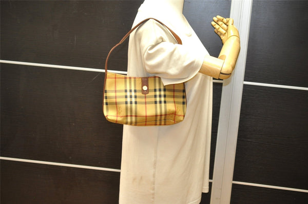 Authentic BURBERRY Nova Check Shoulder Hand Bag PVC Leather Beige Junk 2988K