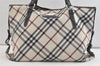 Authentic BURBERRY BLUE LABEL Check Shoulder Tote Bag Nylon Leather White 2990K