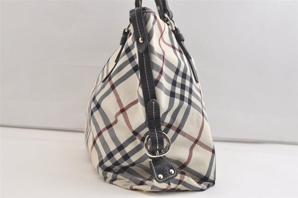 Authentic BURBERRY BLUE LABEL Check Shoulder Tote Bag Nylon Leather White 2990K