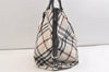 Authentic BURBERRY BLUE LABEL Check Shoulder Tote Bag Nylon Leather White 2990K